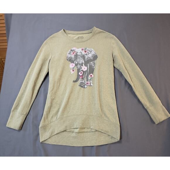 Cold Crush Elephant Graphic Sweatshirt M Floral Boho Pullover Women - Picture 1 of 7
